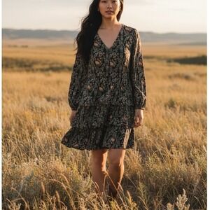 Wrangler Retro Floral Print Tiered Ruffle Dress Womens XL Long Sleeve